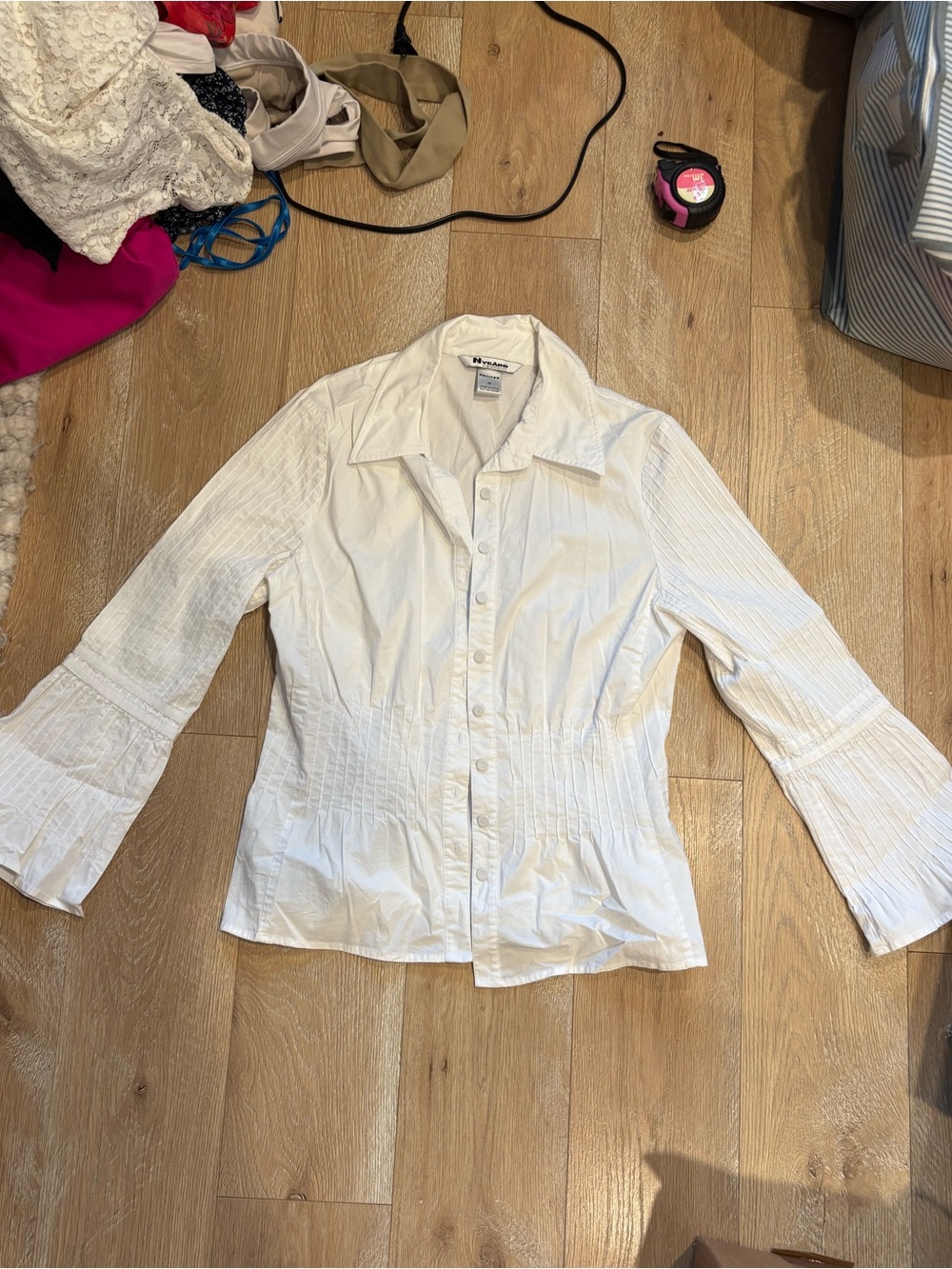 White Button-Up Ruffled Sleeve Women's Shirt